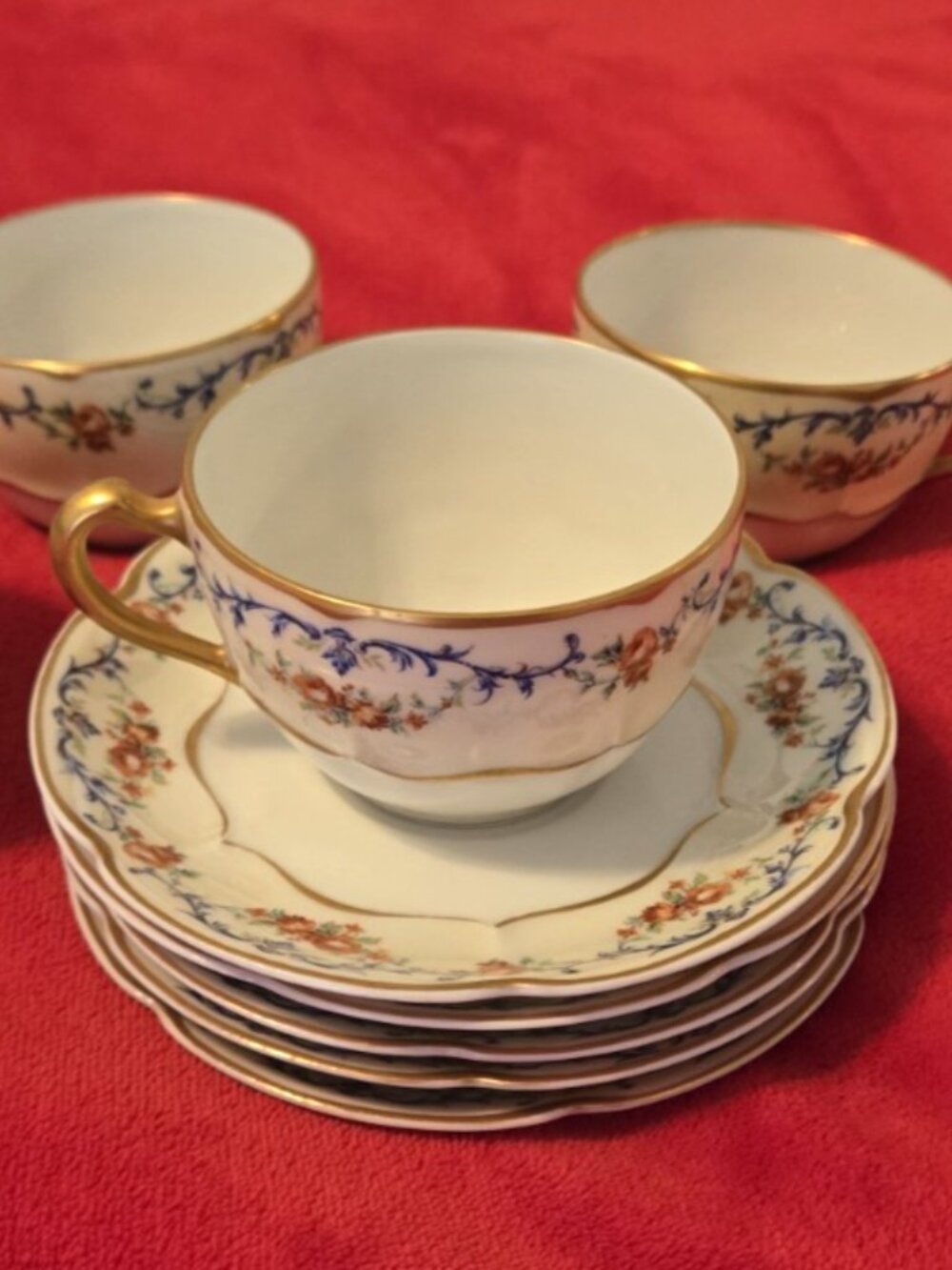 Haviland Limoges France Symphony Set of 5 Cup & Saucer Floral Garland Gold Trim